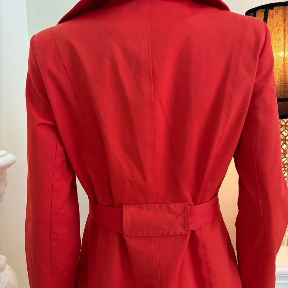 DKNY Red Funnel Neck Belted Trench Coat Pea Coat - Picture 9 of 16
